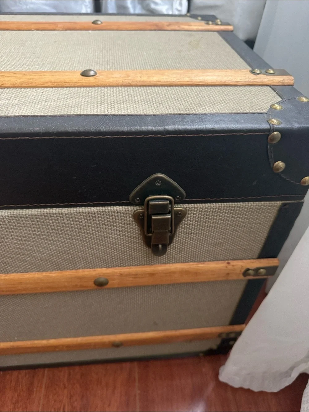 Cost Plus World Market Beige and Black Wooden Accent Storage Trunk